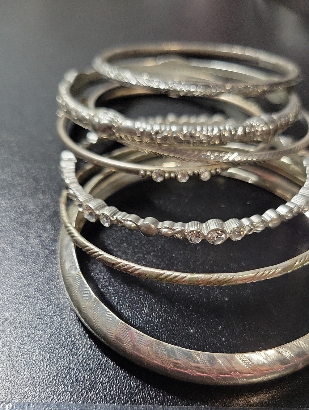 Silver Tone Rhinestone Stackable Bangle Bracelet Lot - Picture 5 of 11